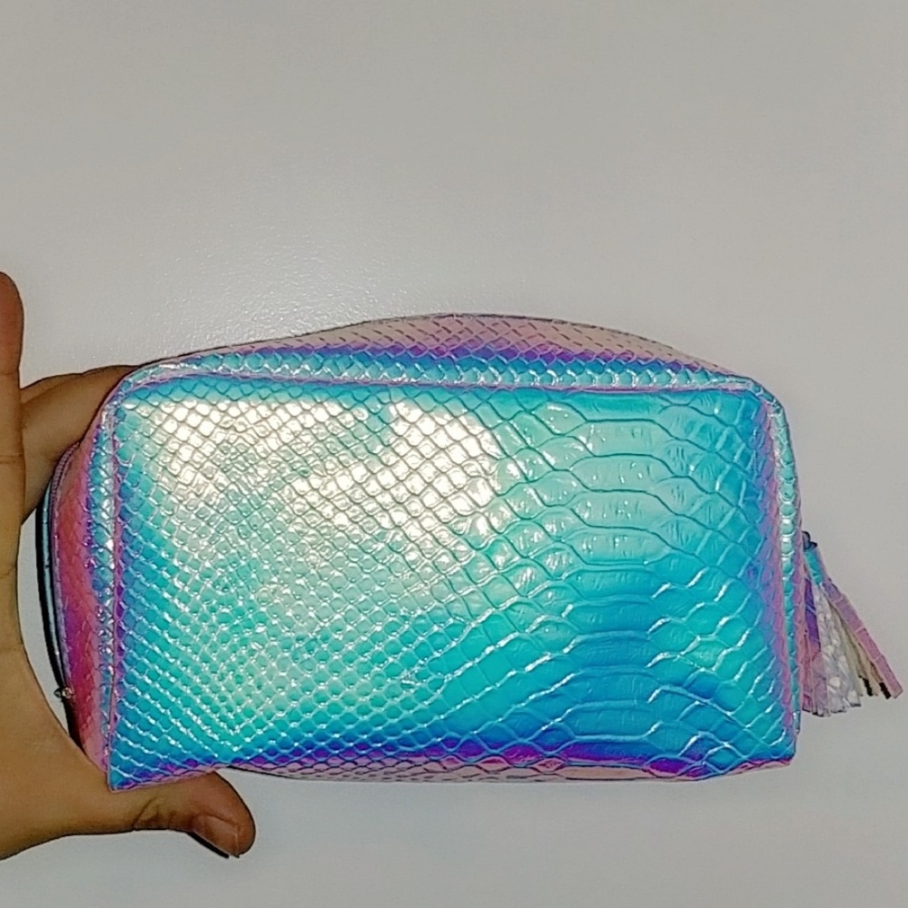 Holographic / Iridescent Faux Snake Cosmetic Pouch