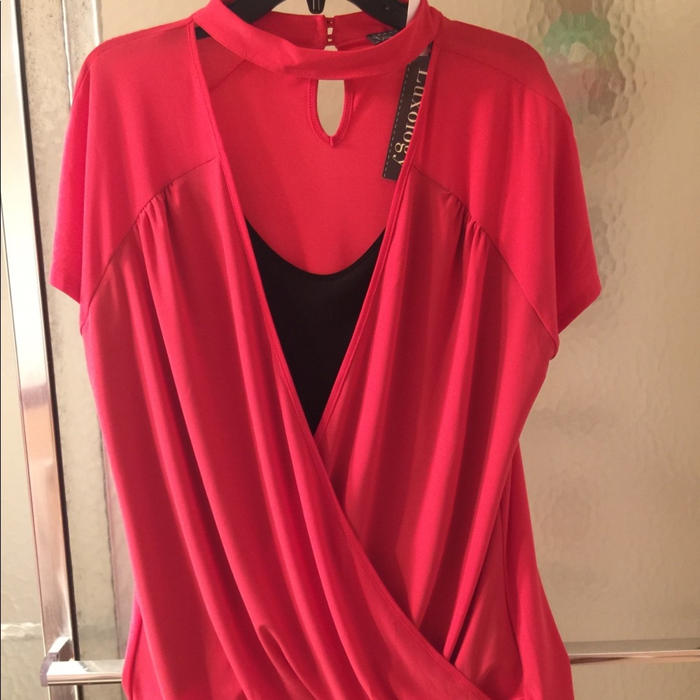 NWT Luxology Teal/Black Top; Short Sleeves; L; $55