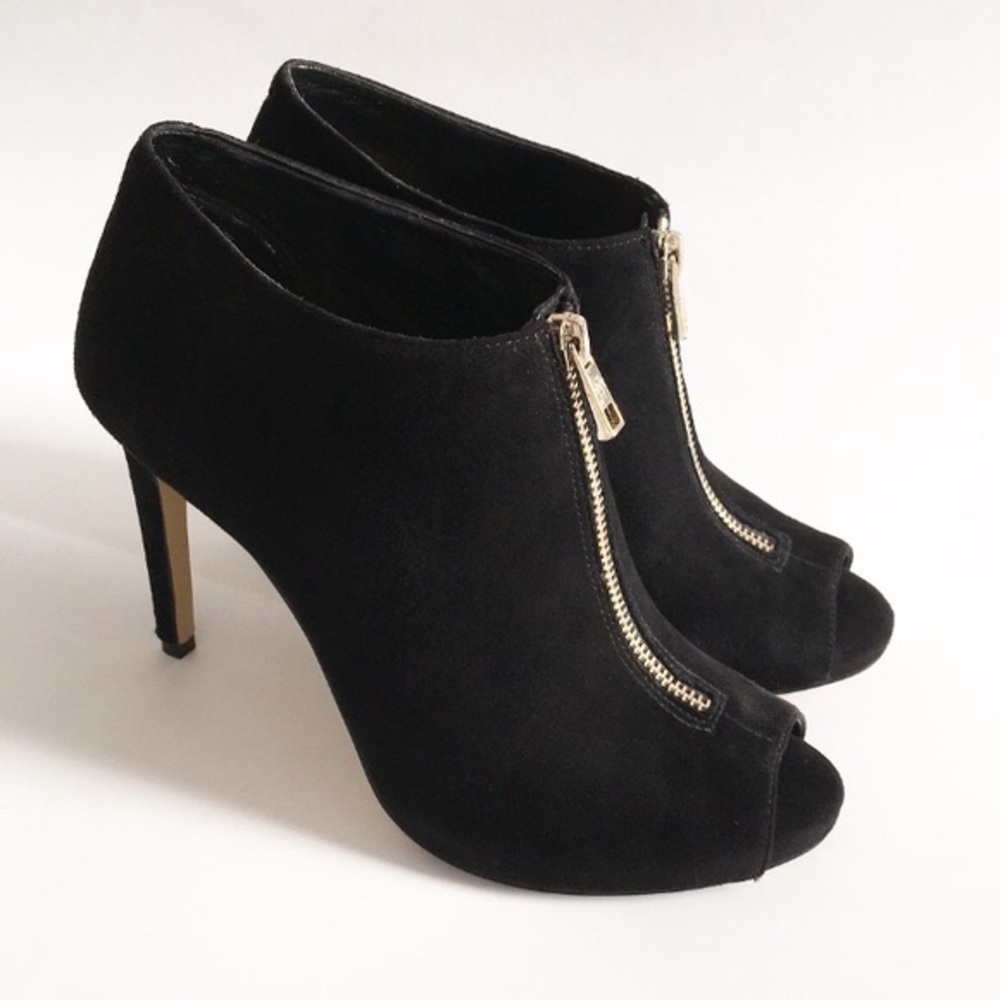 Black Peep Toe Zipper Booties