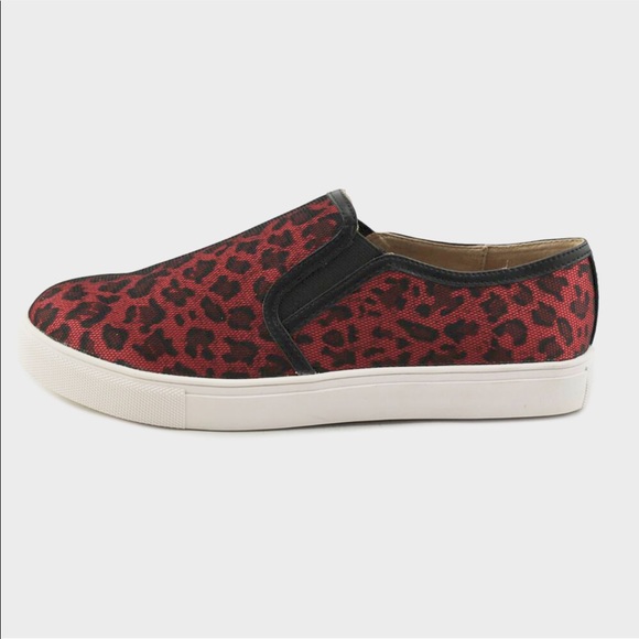 Red/Black Cheetah Print Sneaker Loafer Flats - Picture 3 of 8