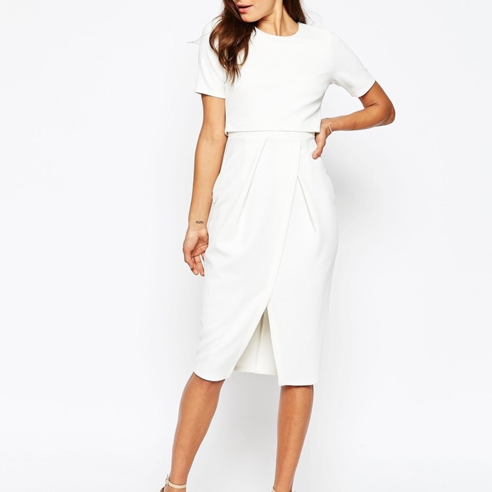 White Midi Wrap Front Dress