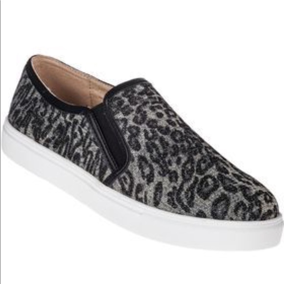 Gray Leopard Shimmer Print Slip On Sneakers - Picture 3 of 4