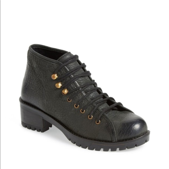 Black Leather Rugged Sole Hiking Boots - Picture 3 of 7