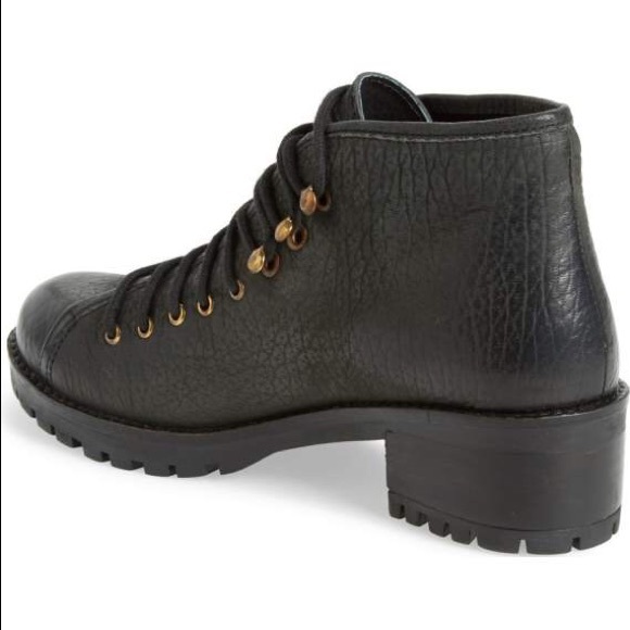 Black Leather Rugged Sole Hiking Boots - Picture 4 of 7