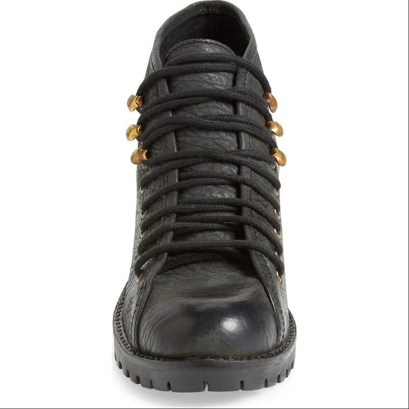 Black Leather Rugged Sole Hiking Boots - Picture 6 of 7