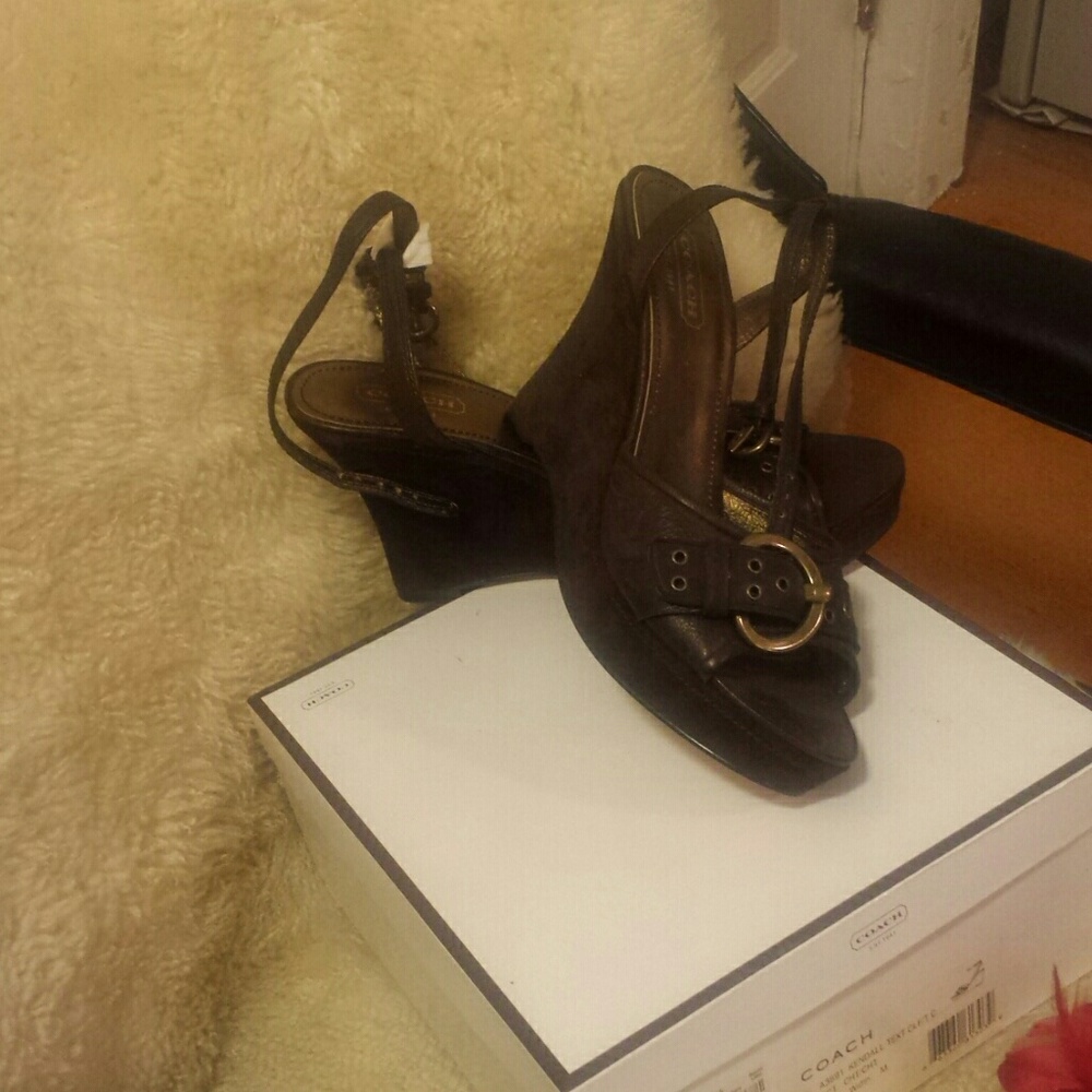 Coach brown suede wedge