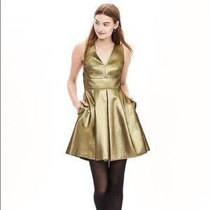 Gold Banana Republic Monogram Fit and Flare Dress