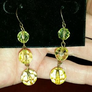 Gold yellow crystal beads balls dangle earrings