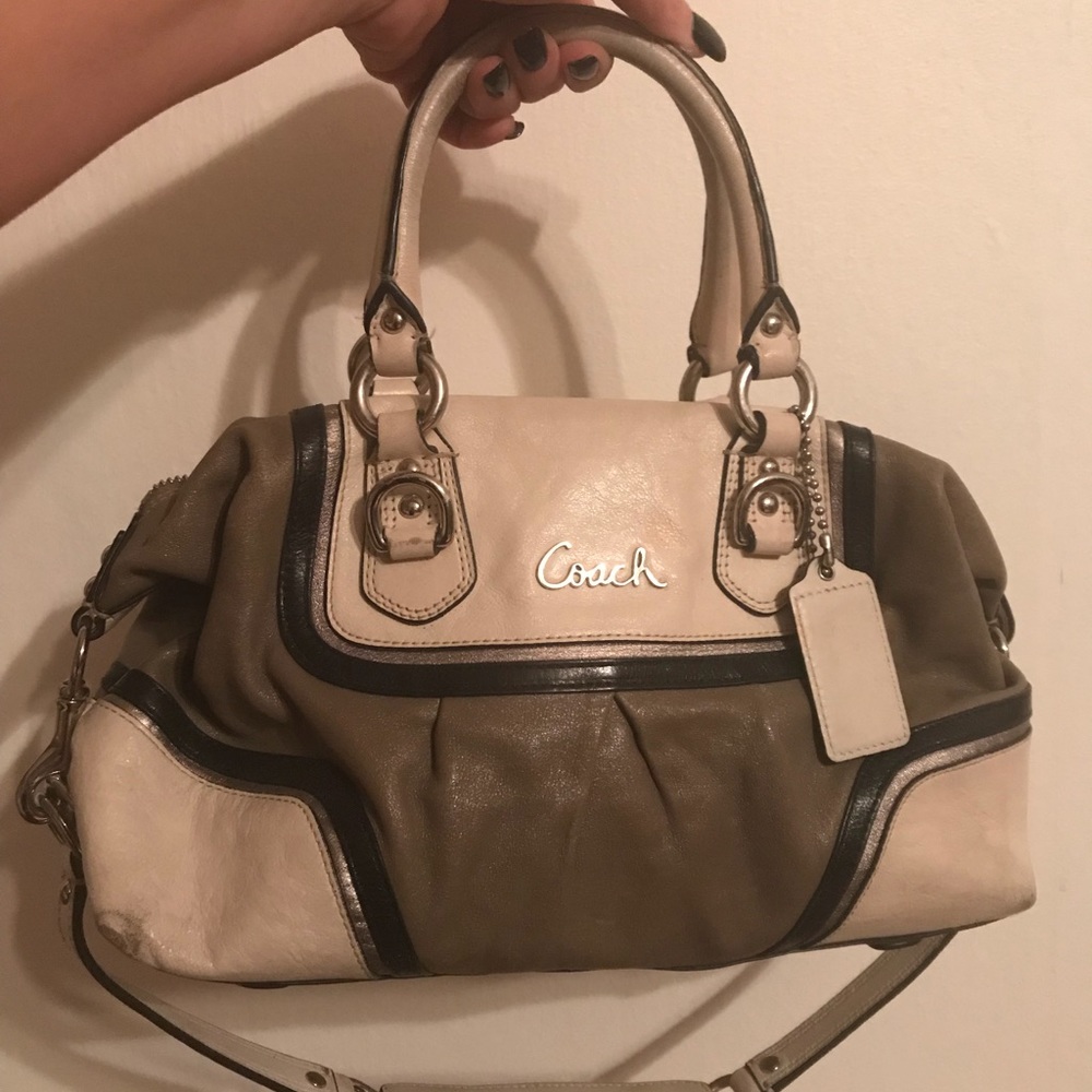 AUTH - Coach Satchel - off white, tan, and black