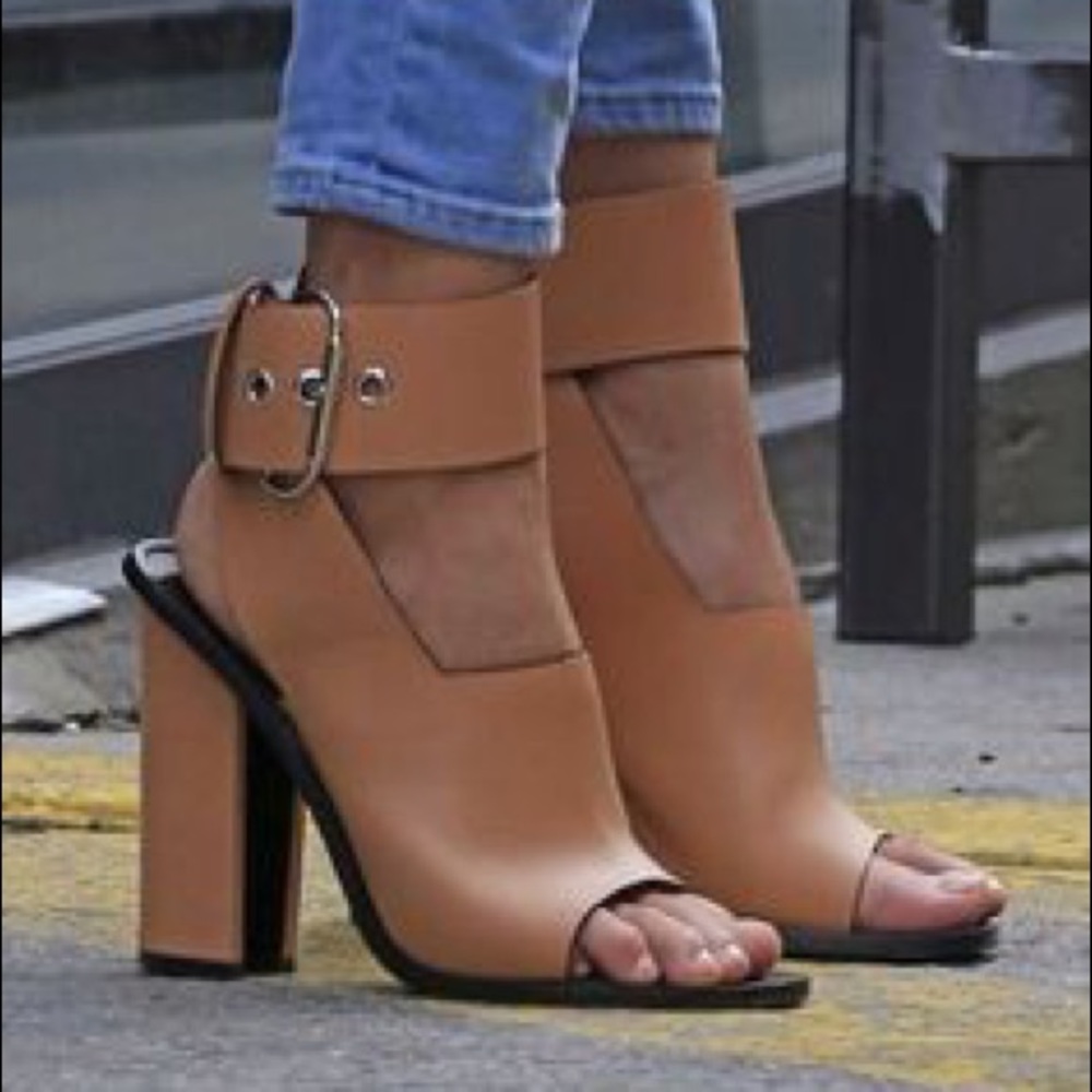 Celine Nude Tan ankle wrap sandal heel 7
