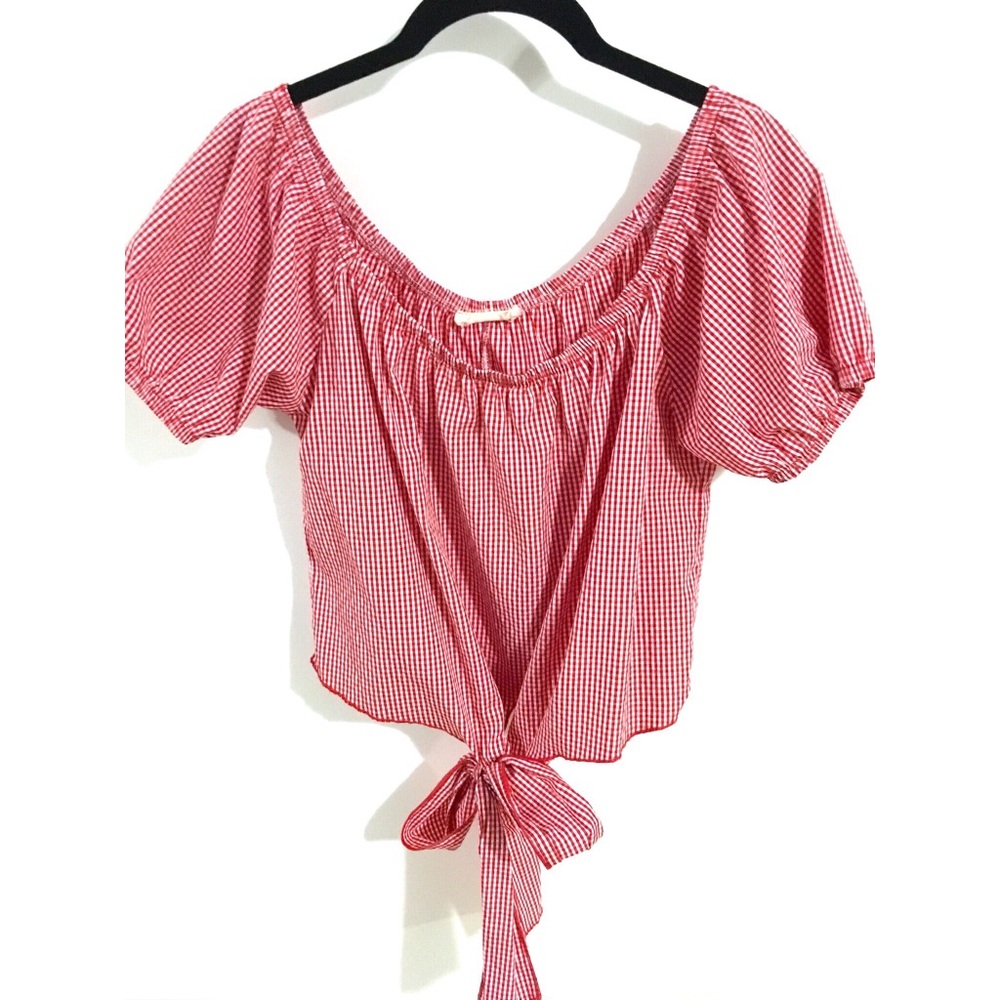 Off-the-Shoulder Gingham Front-Tie Top