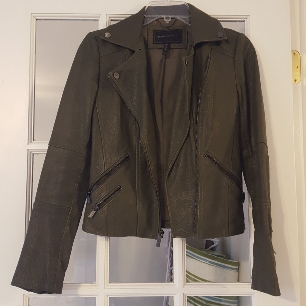 BCBG Max Azria olive leather jacket