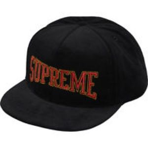 SUPREME CORDUROY BLACK HAT RED YELLOW STITCH