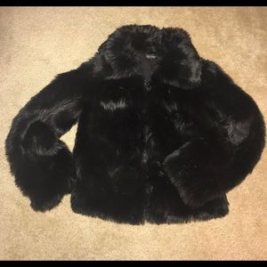 TOPSHOP faux fur black coat UK8 US4