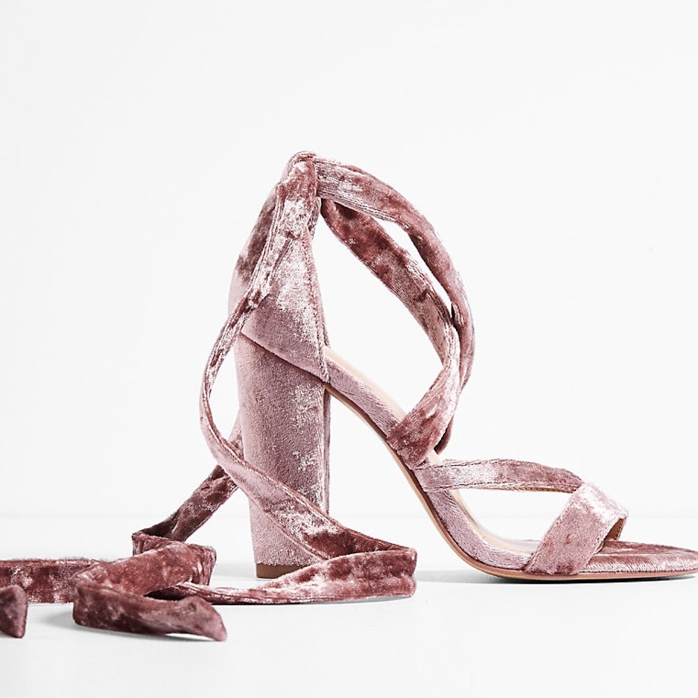 New Pink Blush Velvet Heeled Sandals