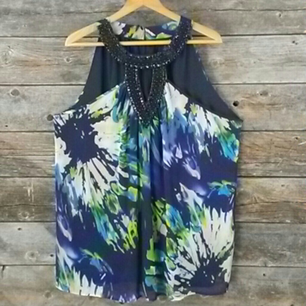 Lane Bryant 24 sleeveless jeweled sheer blouse