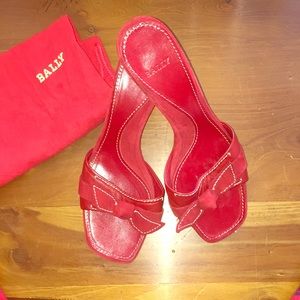 Bally Red suede leather sandal mules