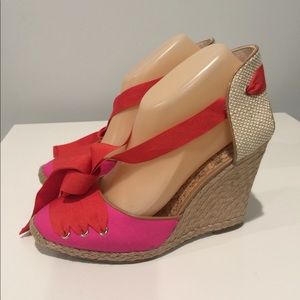 Ann Taylor Loft Pink Fabric Lace Up Wedges