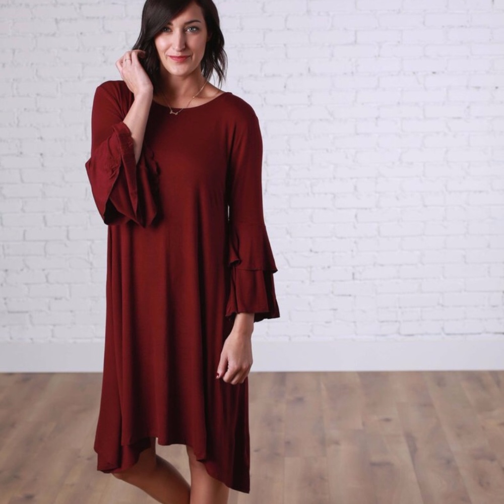 RUFFLE BURGUNDY DRESS