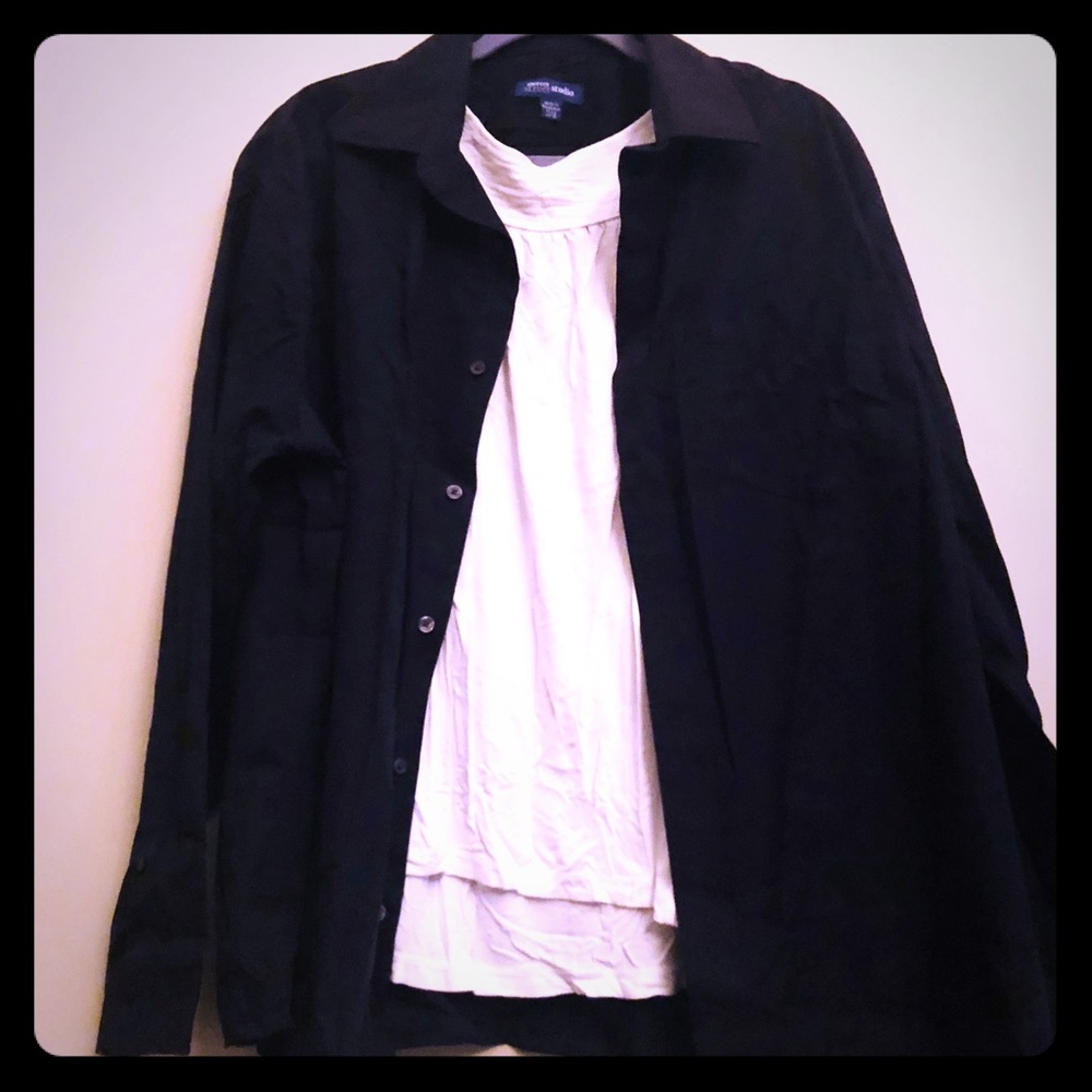 Black long sleeved t-shirt with white blouse