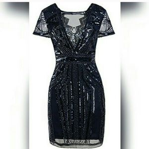 Cocktail dress. Blue. Beaded.