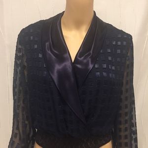 Cache Navy Tuxedo Style Blouse