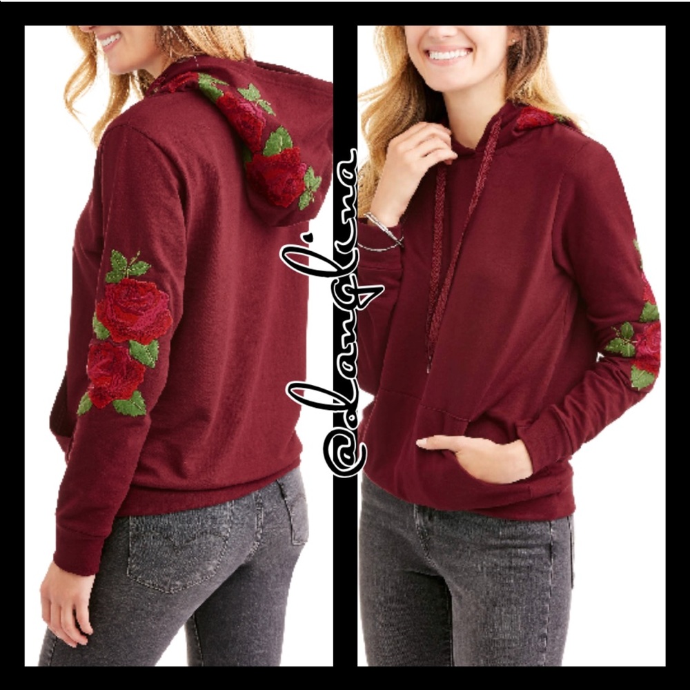 Rose embroidered hooded sweater