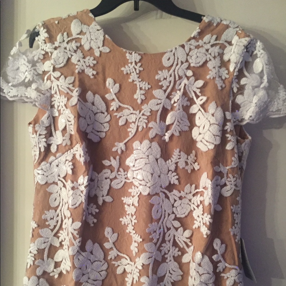 Open Back Lace & Sequin Mini Shift Dress - Picture 3 of 6