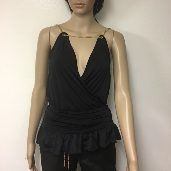Moda International Black Peplum top Sz XS - Picture 1 of 4