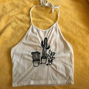 Cactus embroidered crop top