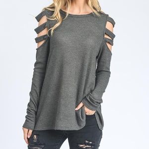 Charcoal Waffle Knit Top