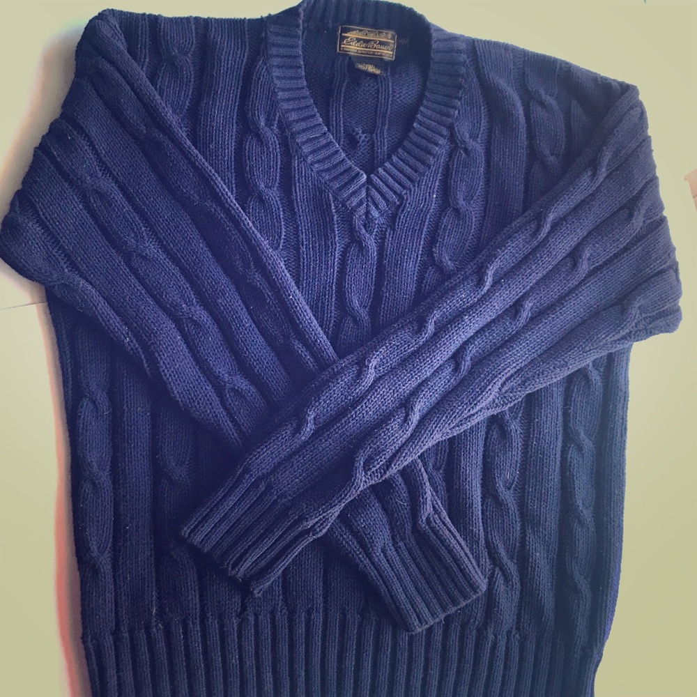 Cozy Navy cable knit sweater unisex Eddie Bauer