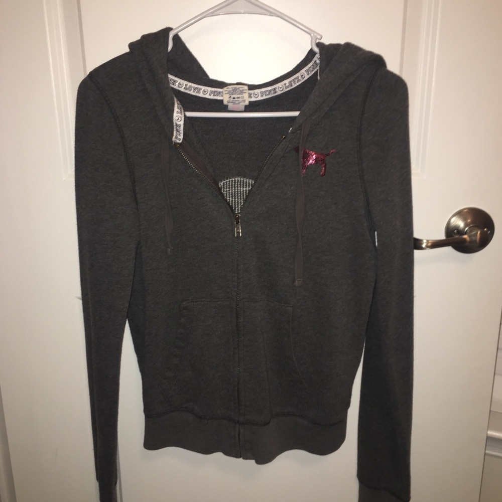 victoria’s secret pink sequin zip up