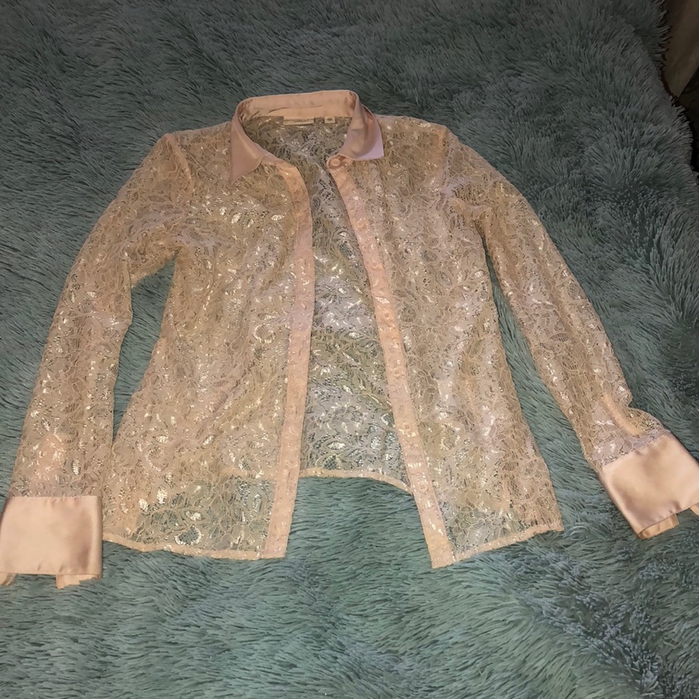 See through pink blouse