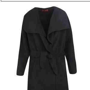 Black waterfall coat with belt
