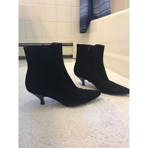 Salvatore Ferragamo Black Kitten Heel Suede Bootie