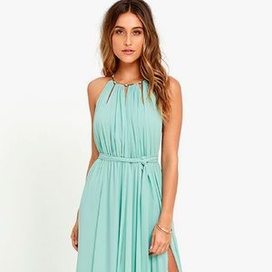 Teal Seafoam Green LuLu’s Maxi Dress w Gold Detail