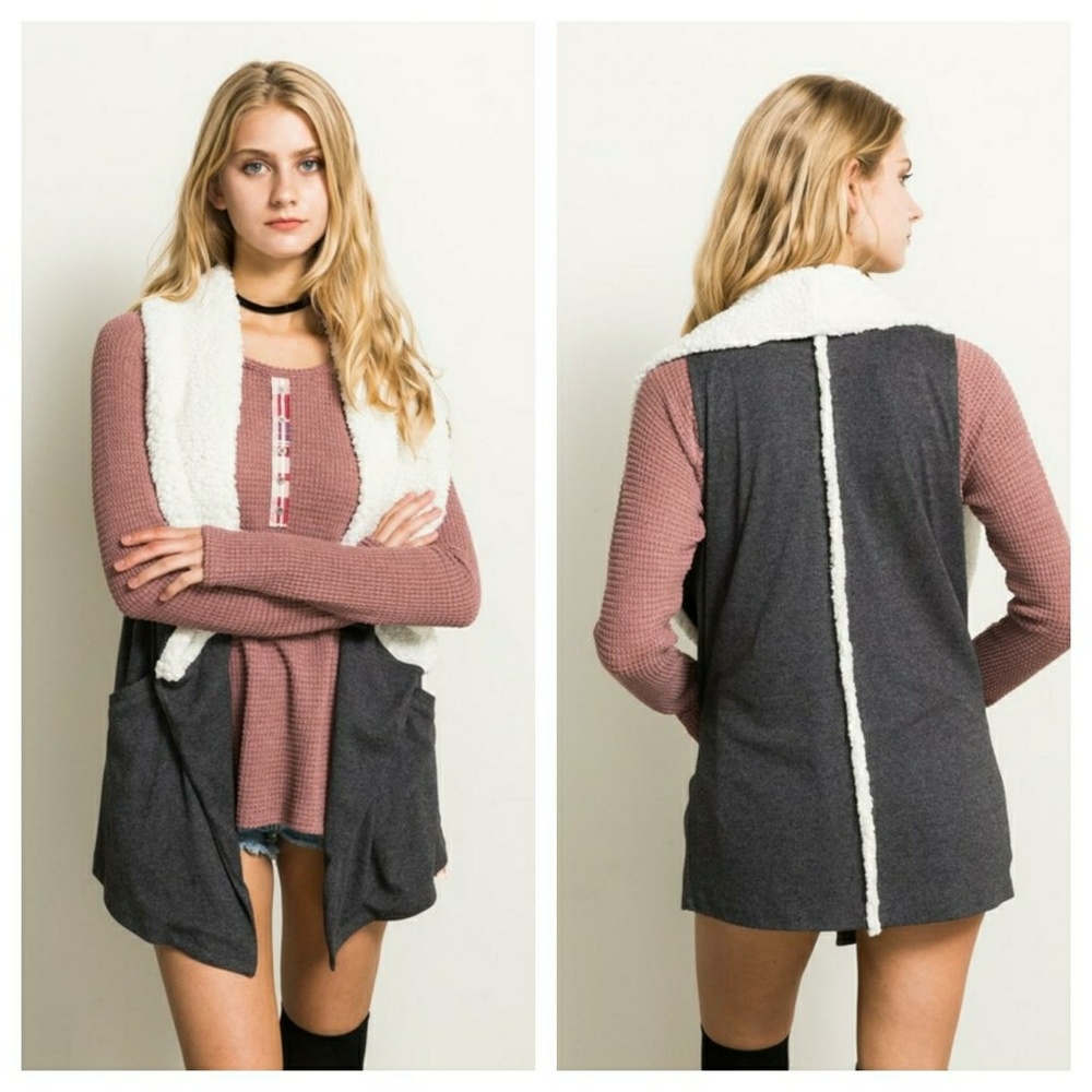 LAST 1🎉Vegan Sherpa Draped Collar Long Vest