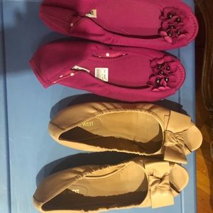 Two pairs peep toe flats size 12