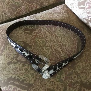 Italian brown leather & cowhide western belt