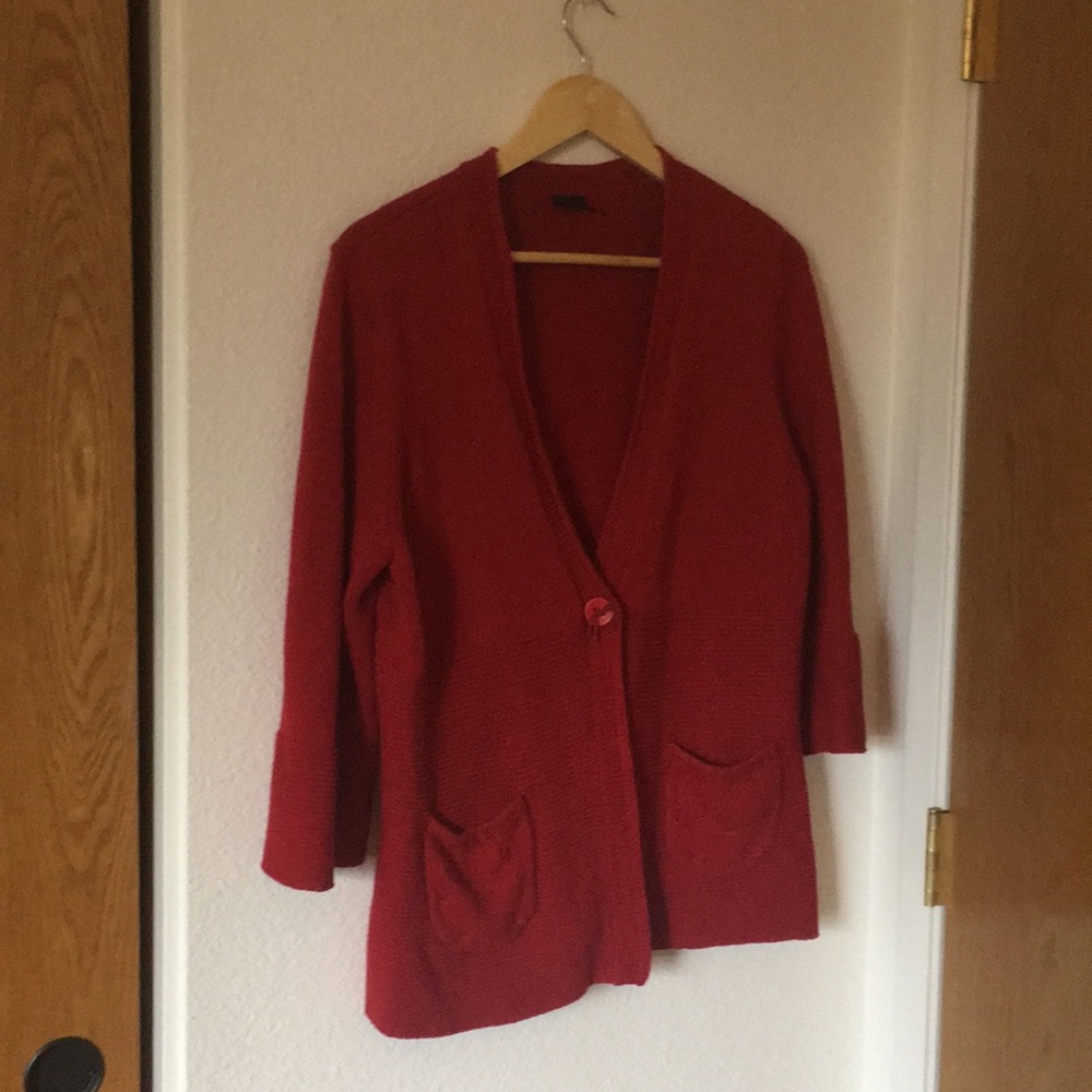 Red cardigan