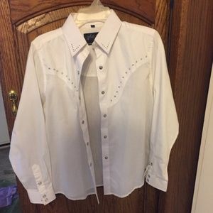 White Western Cowgirl Rodeo Button Down Snap Shirt