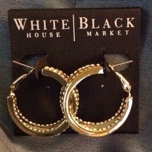 WH|BM Gold double hoop earrings w/ crystal accents