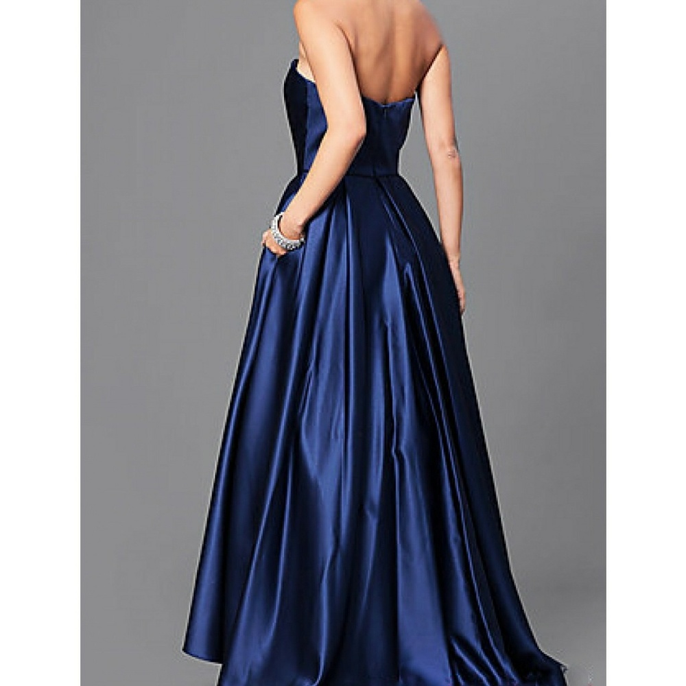 Indigo blue strapless satin ball gown - Picture 2 of 4
