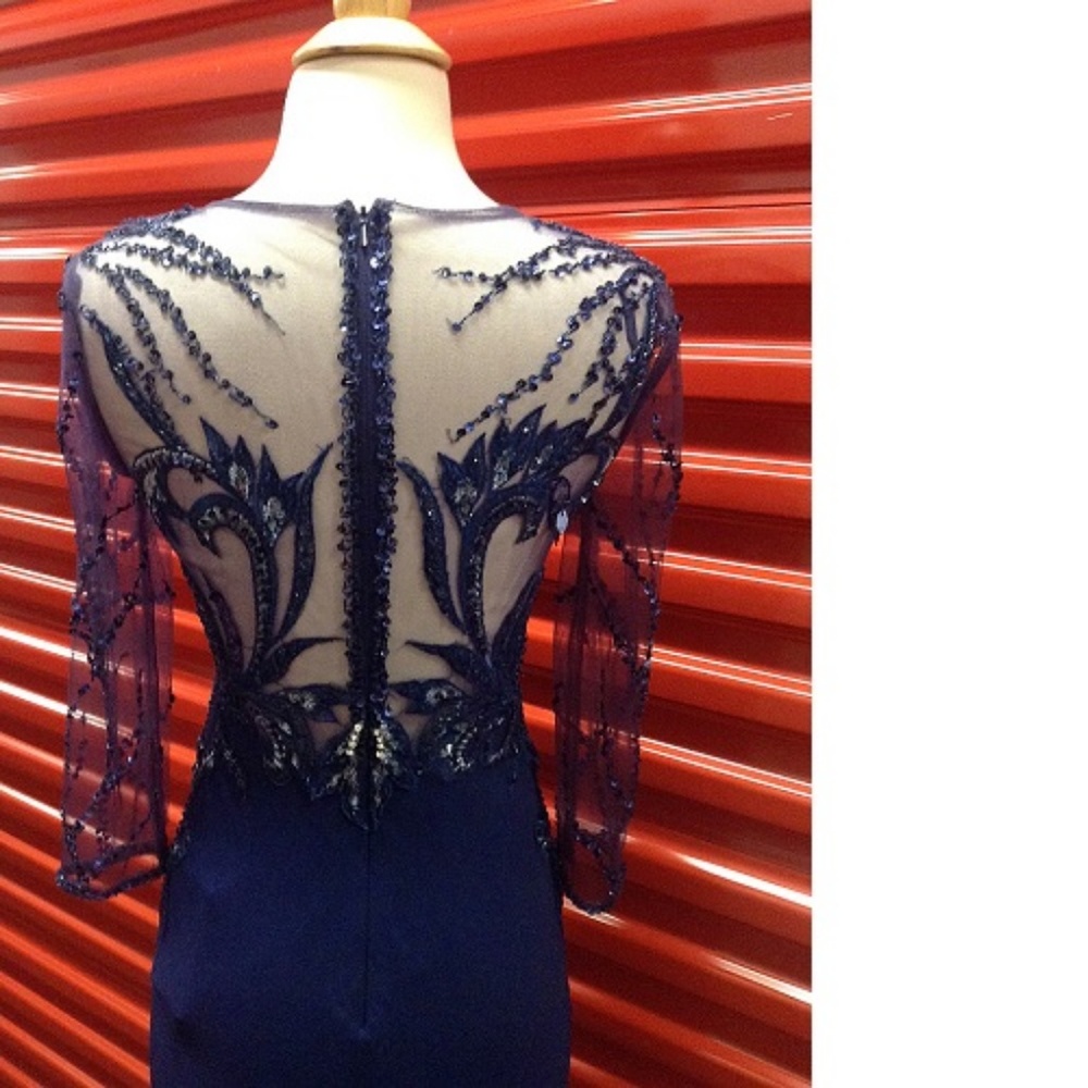 NEW Gown Party Prom Long Evening Dress Navy Blue - Picture 3 of 5