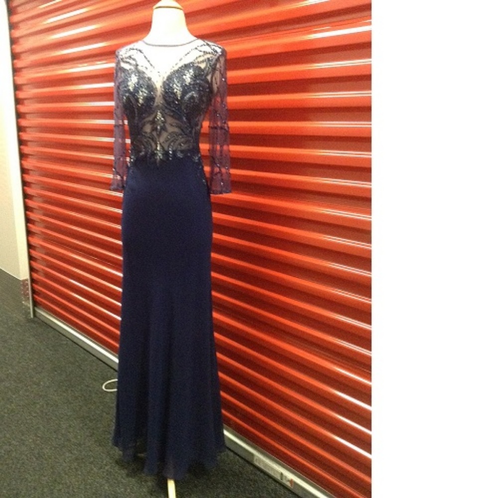 NEW Gown Party Prom Long Evening Dress Navy Blue - Picture 2 of 5