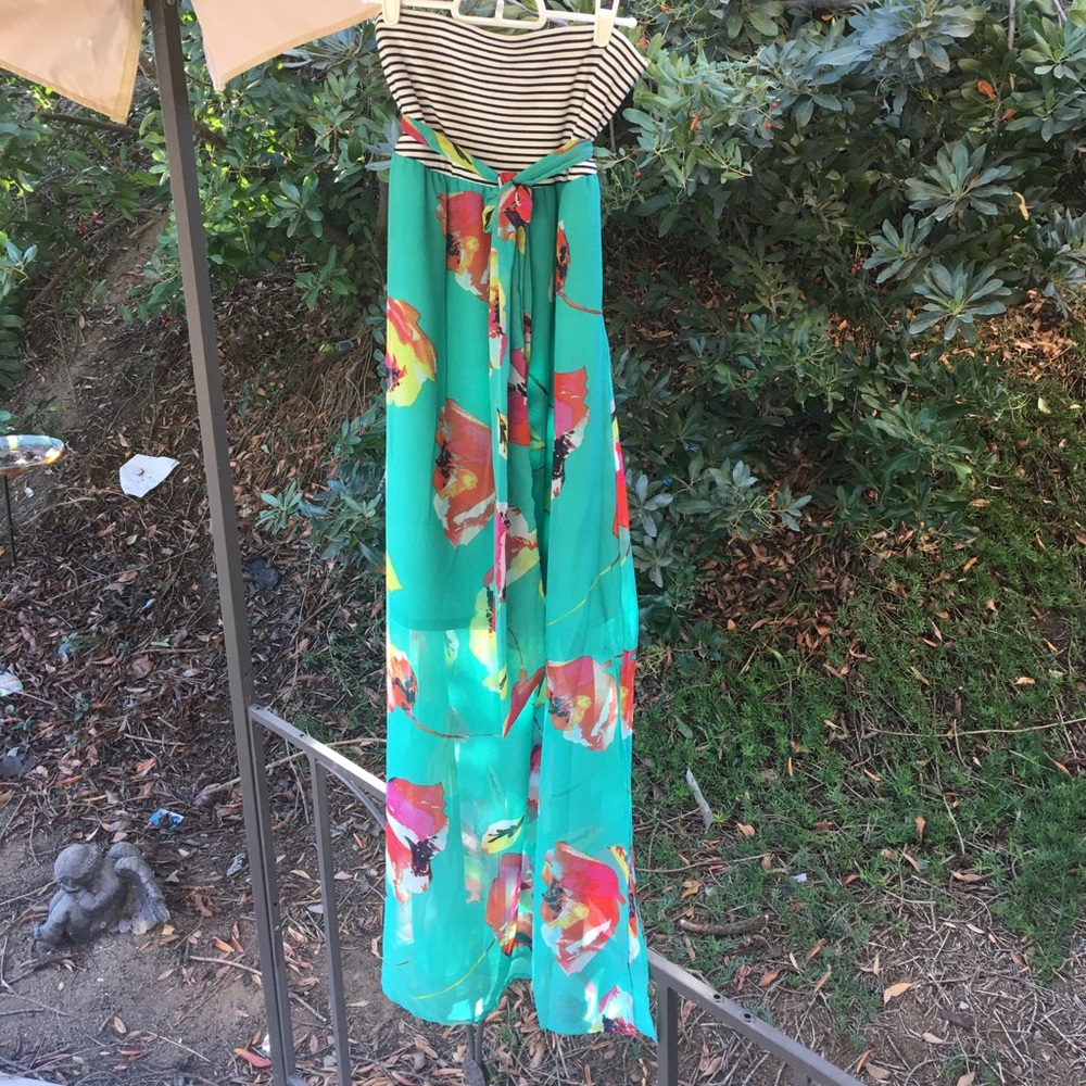 Xhilaration Floral Striped Maxi Strapless Dress