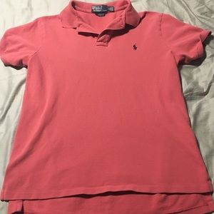 Coral colored Polo brand short sleeve polo