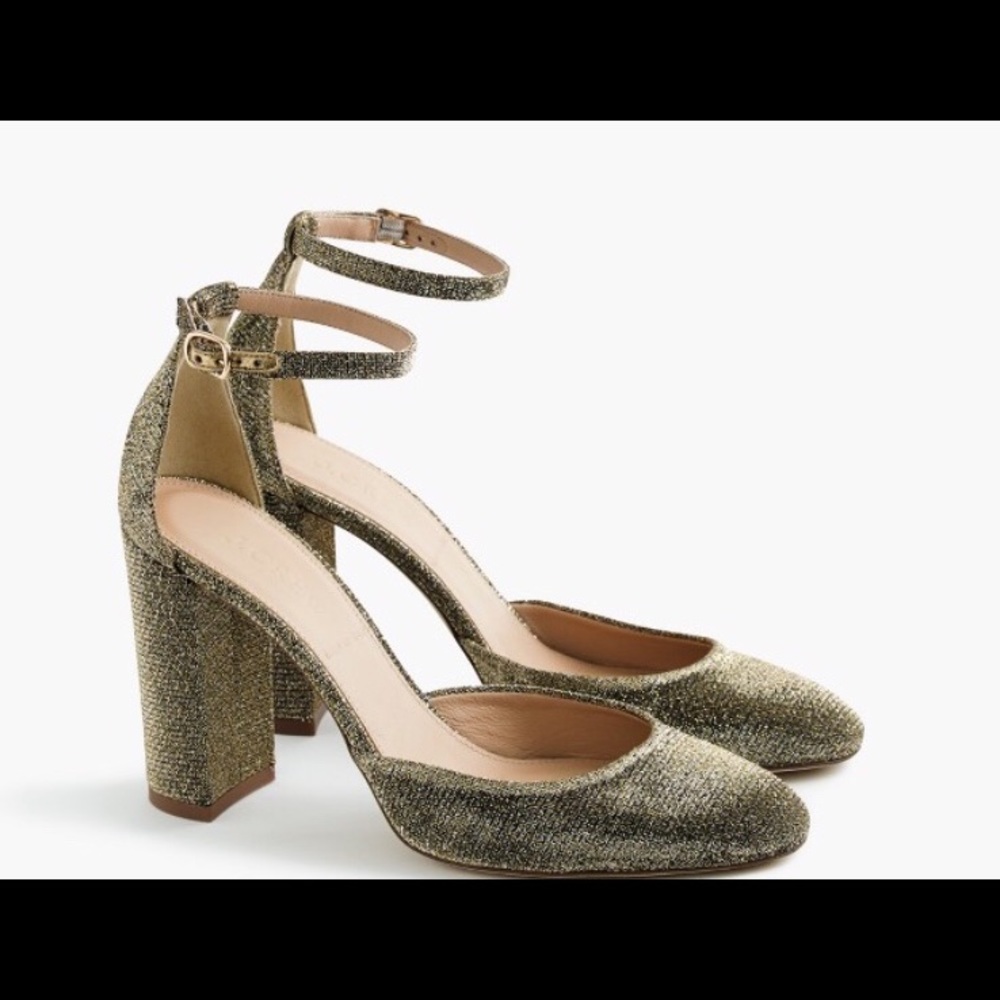 Lena ankle strap pumps in glitter- J.Crew
