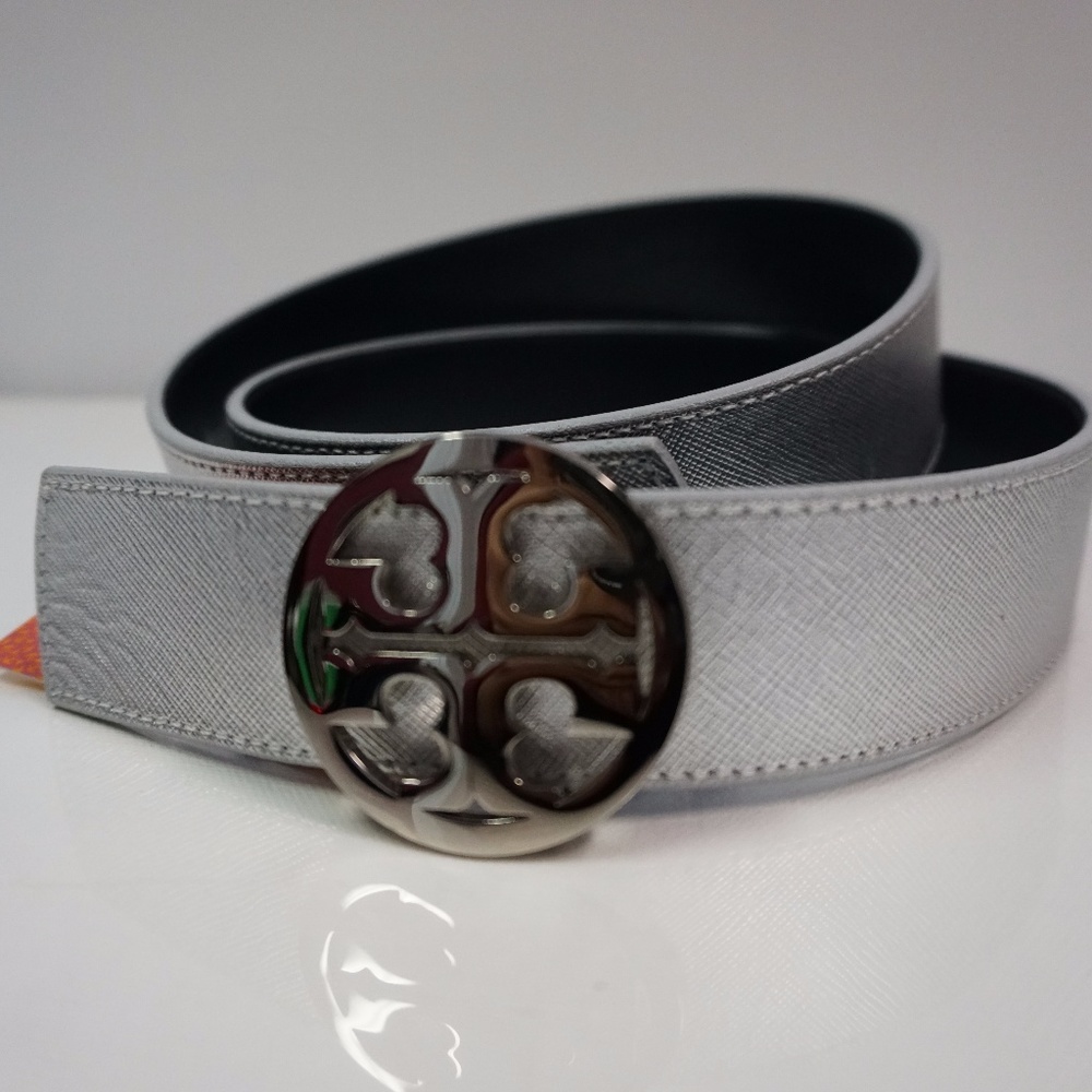 Tory Burch Metallic Reversible Logo Belt - Size M